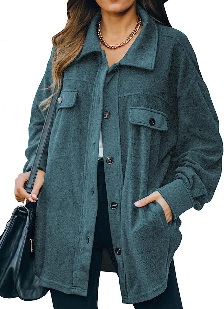 Astylish Women Casual Coat Long Sleeve Shacket Shirts Jacket with Pockets | Amazon (US)