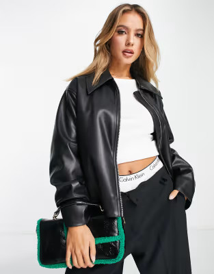 ASOS DESIGN - Bomber zippé devant en imitation cuir - Noir | ASOS (Global)