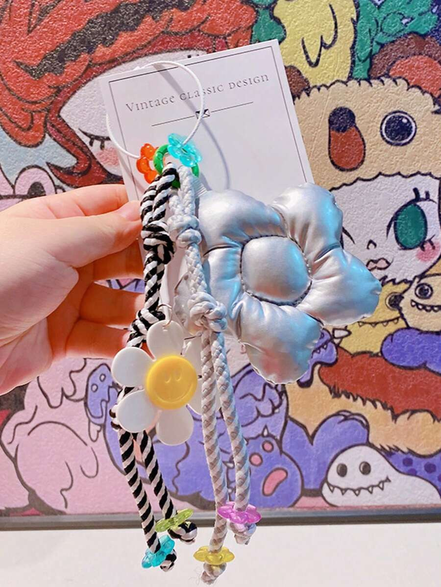 Handmade Macaron Big Flower Keychain Sweet Pendant Nylon Braided Rope Fashionable Bag Charm Color... | SHEIN