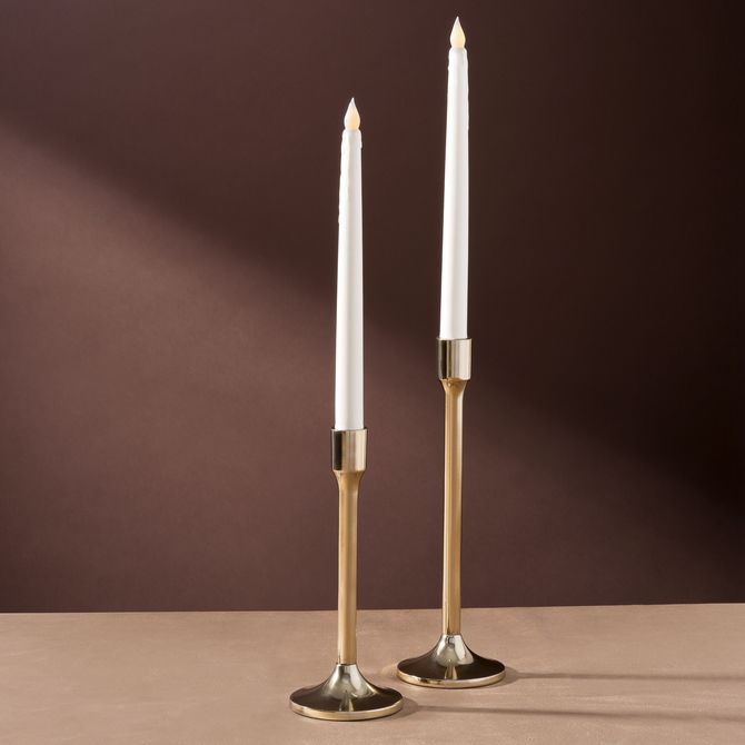 Odette 11" Brass Tapered Cylinder Taper Candle Holder, Single | Lights.com