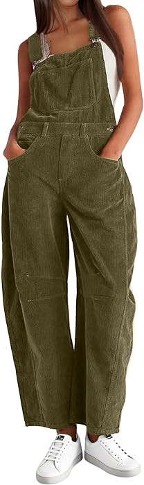 Corduroy Overalls for Women Barrel Wide Leg Bib Jumpsuit with Pockets | Amazon (US)