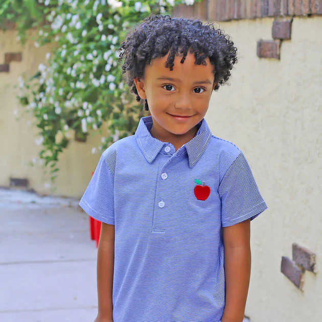 Royal Stripe Apple Polo Shirt | Classic Whimsy