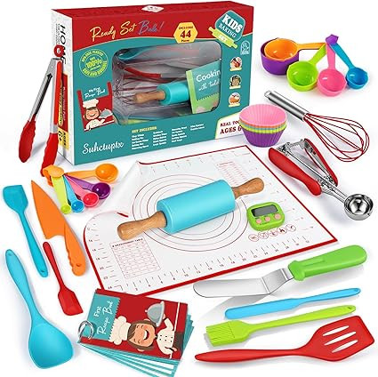 44Pcs Kids Cooking & Baking Set for Real Cooking, Kids Safe Knife & Cooking Tools Utensils with C... | Amazon (US)