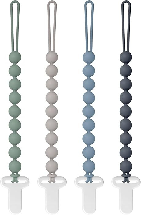 Pacifier Clips Silicone, 4-Pack Pacifier Holder Clip with Stylish Round Design, 100% Food Grade S... | Amazon (US)