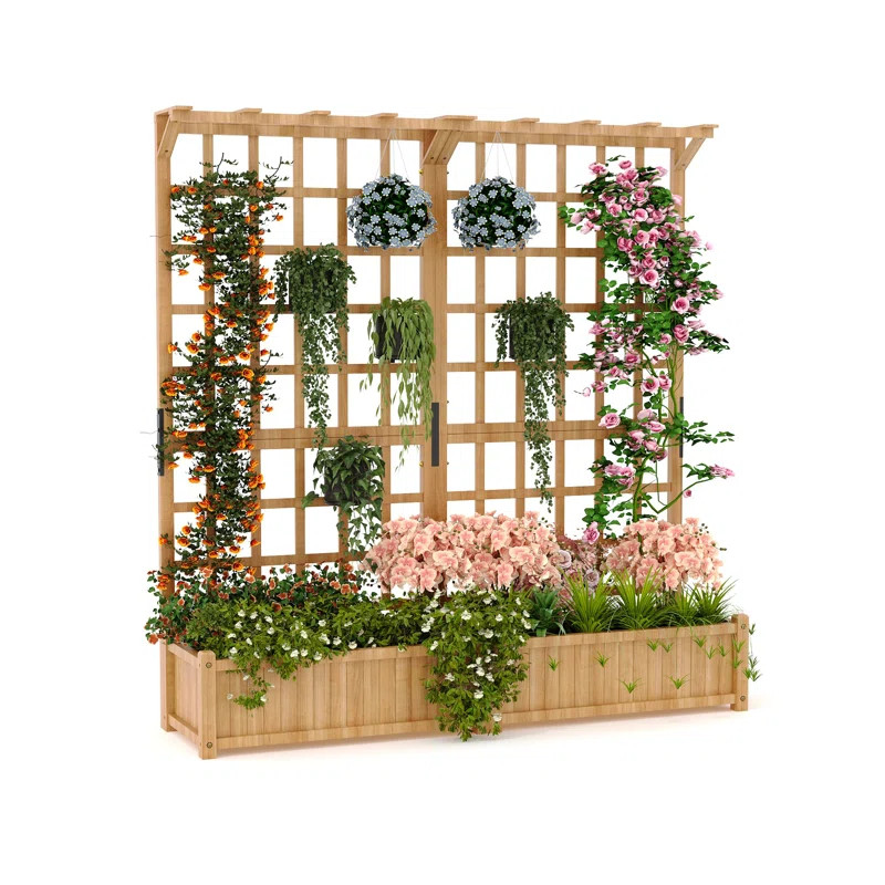 Elevated Wood Raised Garden Bed with Trellis & Roof, 1.4 ft Deep Two-Tier Planter Box with Draina... | Wayfair North America