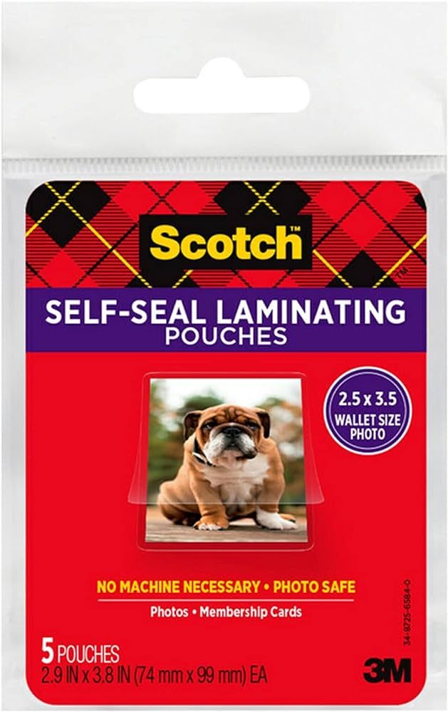 Scotch Self-Sealing Laminating Pouches, Wallet Photo Size, Glossy Finish, 2 1/2 in. x 3 1/2 in., ... | Amazon (US)