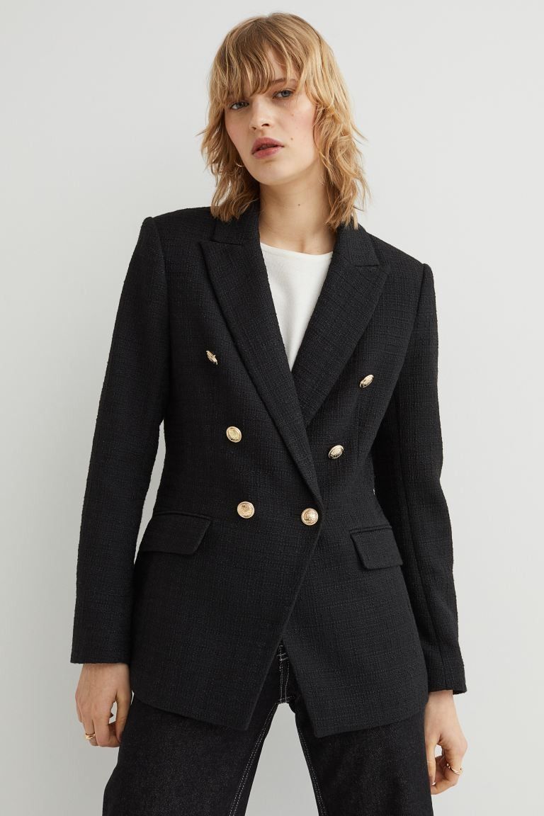 Bouclé Jacket Black Jacket Black Blazer Work Wear Spring Outfits Affordable Fashion | H&M (US + CA)