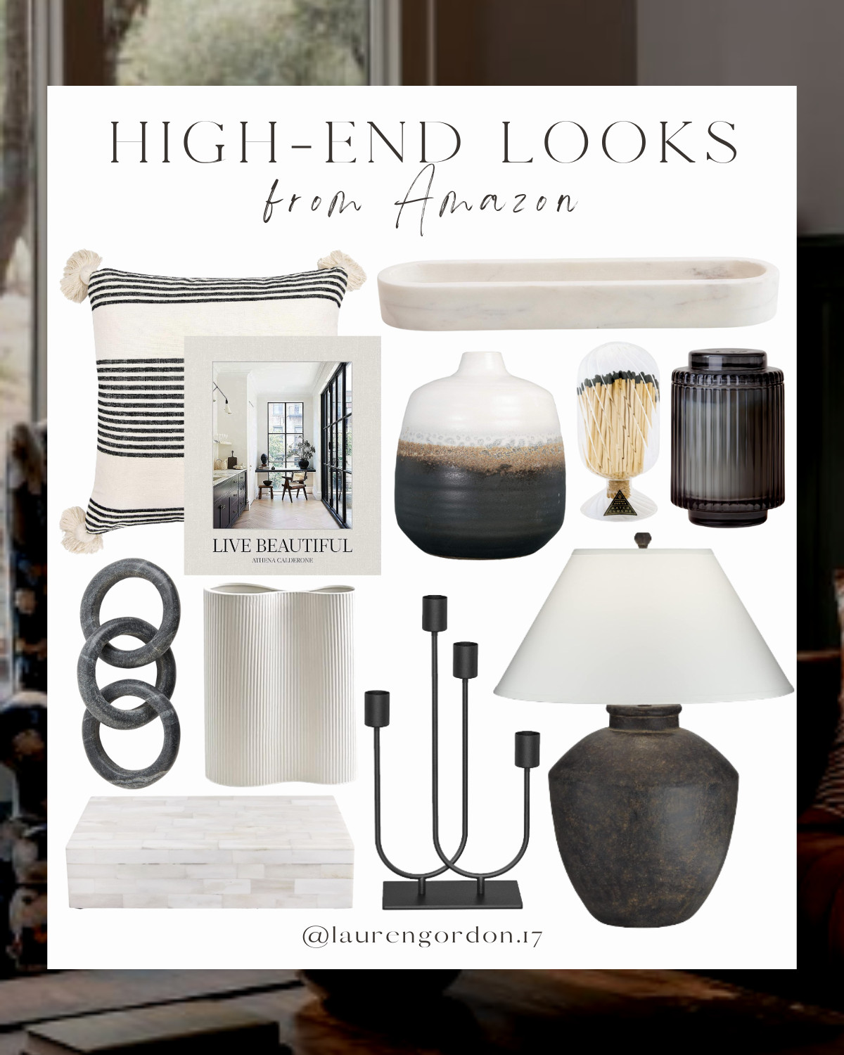 Modern home Decor, modern lighting, black and white modern home, decorative tray, coffee table bo... | Amazon (US)