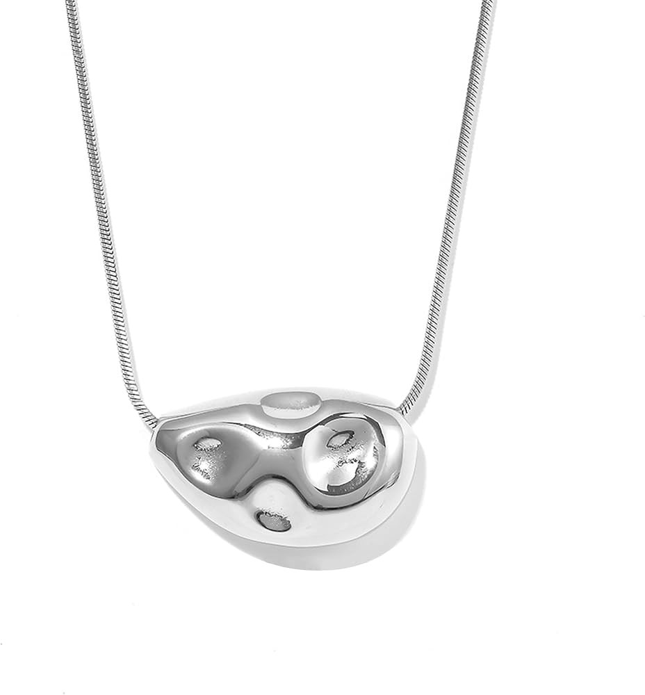 Jean Beau Chunky Irregular Textured Pendant Long Necklace for Women, Statement Trendy Stainless S... | Amazon (US)