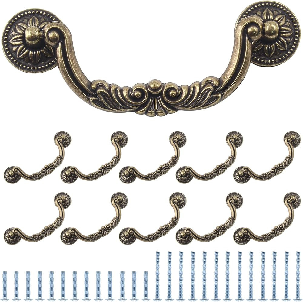 Waziaqoc 6PCS Antique Drop Bail Pulls, 5" Hole Center Shabby Chic Drawer Pulls Vintage Bronze Cab... | Amazon (US)