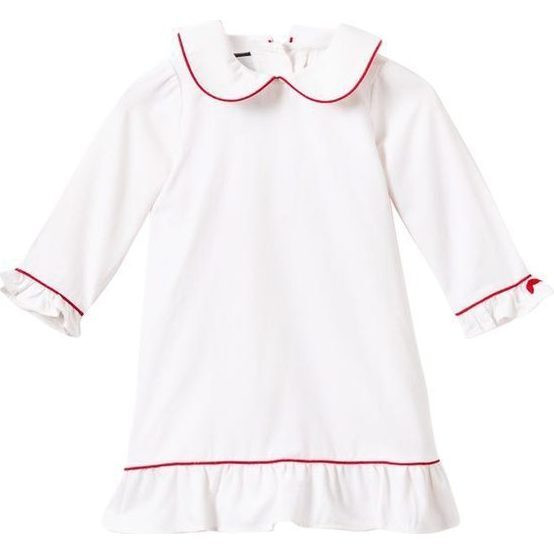 White Sophia Nightgown, Red Piping | Maisonette