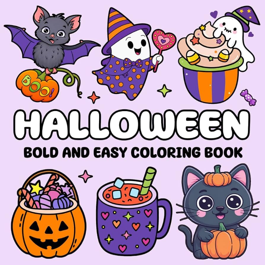 Halloween Bold And Easy Coloring Book: Featuring 50 + Super Cute and Simple Designs For Kids, Tee... | Amazon (US)