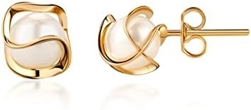 Barzel 18K Gold Plated Caged Pearl Stud Earrings, 6MM - Made In Brazil | Amazon (US)