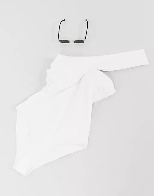 Ivory Rose Fuller Bust one shoulder swimsuit in white DD- G | ASOS (Global)