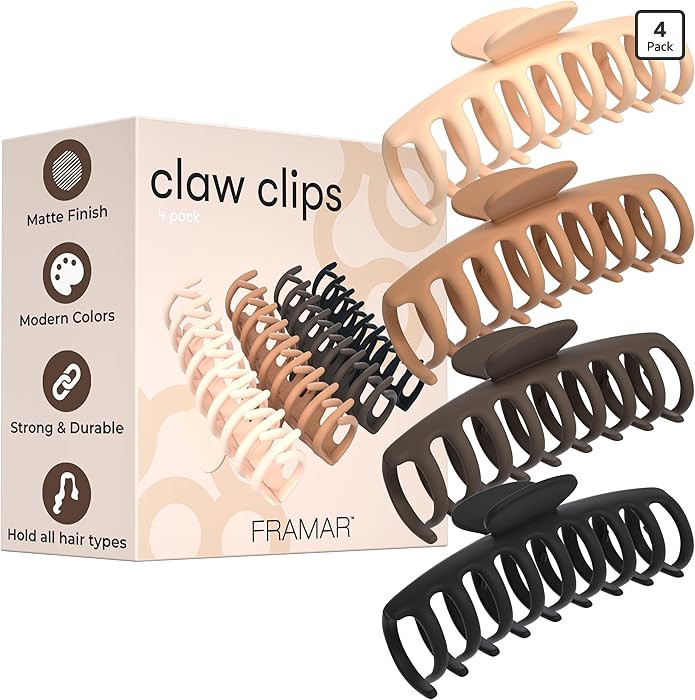 FRAMAR Extra Large Claw Clips For Thick Hair – Hair Claws Pack, Large Hair Clips For Thick Hair... | Amazon (US)