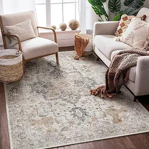 GENIMO 5x7 Area Rugs for Living Room, Machine Washable Rug, Non Slip Low Pile Rugs, Lightweight T... | Amazon (US)