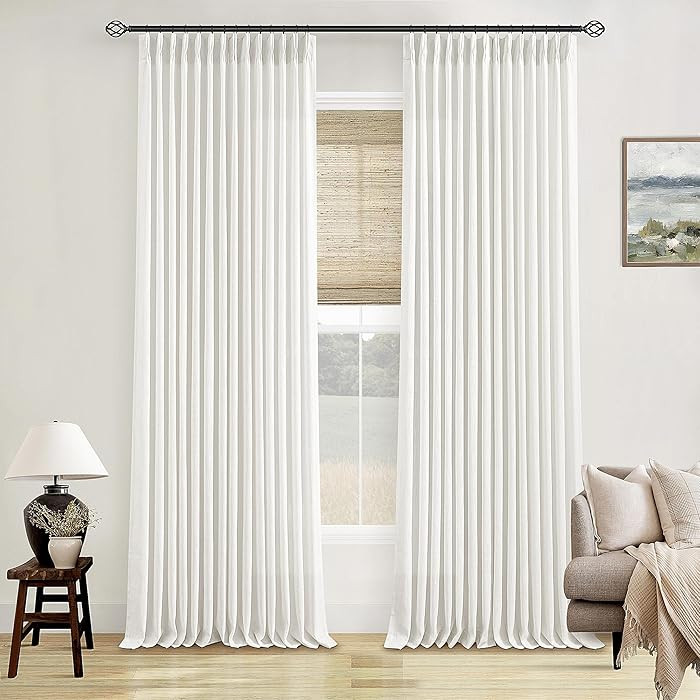 Off White Linen Curtains 102 Inches Long 2 Panels for Living Room Modern Thick Linen Flax Pinch P... | Amazon (US)