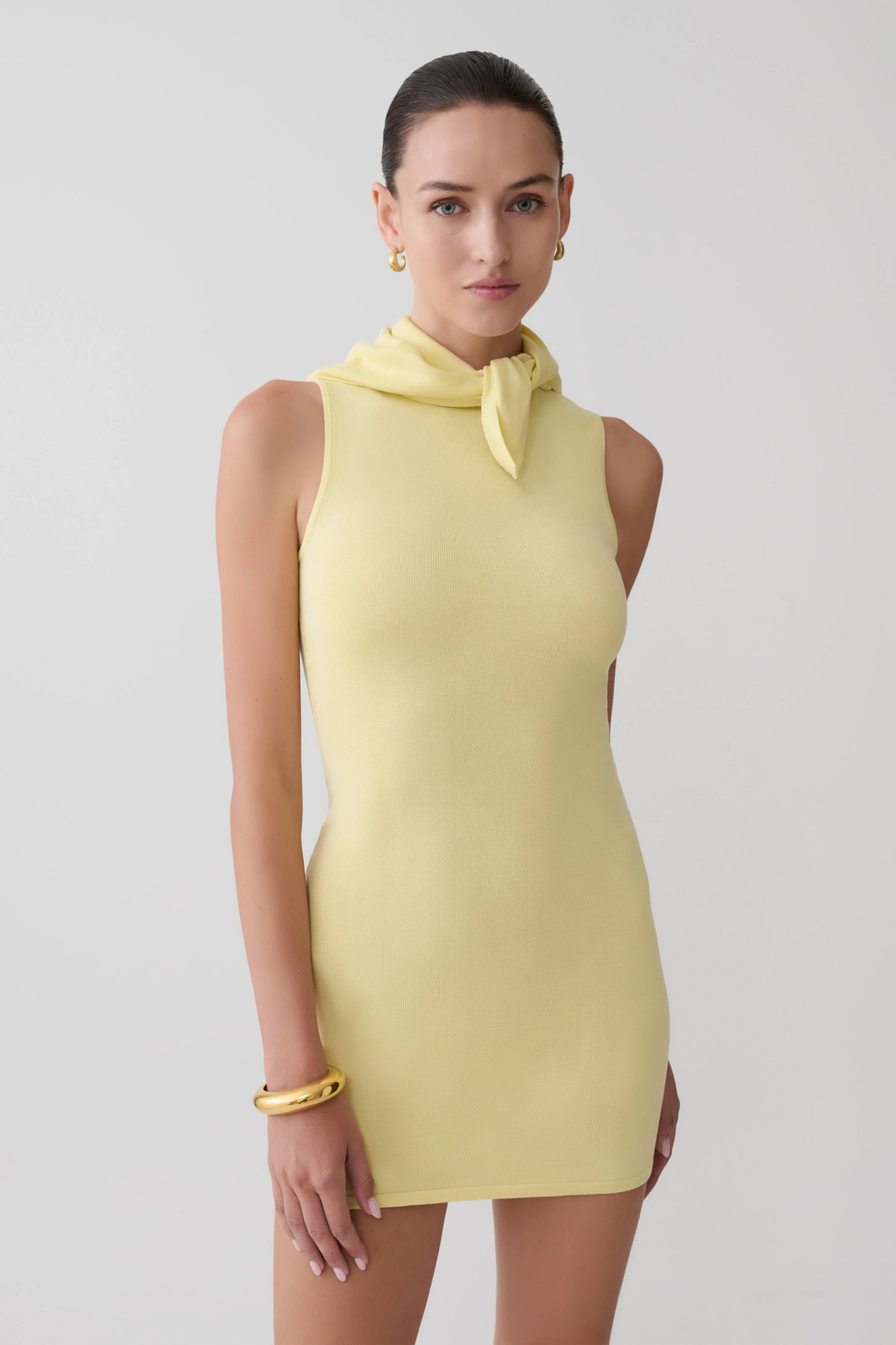 Scarf Knit Mini Dress - Lemon | MESHKI US