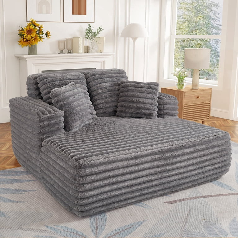 Muumblus Oversized Chaise Lounge Chair Indoor Furniture, No Assembly Required, Plush Corduroy Uph... | Walmart (US)