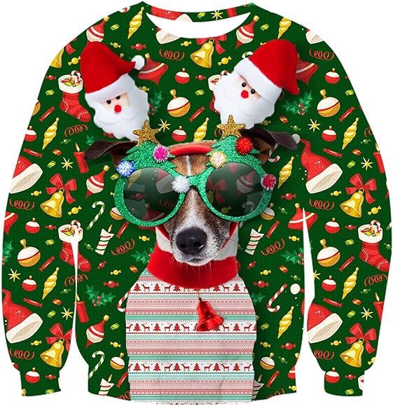 Idgreatim Unisex Ugly Christmas Crewneck Sweatshirt Novelty 3D Graphic Long Sleeve Sweater Shirt | Amazon (US)
