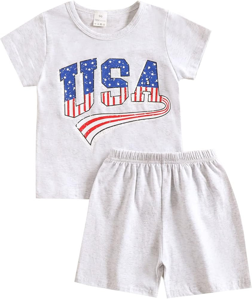 Toddler Baby 4th of July Outfit Boy Girl Oversized Romper/Shirts+Shorts Retro American Flag Match... | Amazon (US)