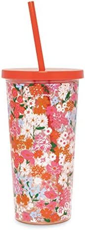 Ban.do Pink/Red Floral Sip Sip Insulated Tumbler with Reusable Straw, 20 Ounce Travel Cup, Secret Ga | Amazon (US)