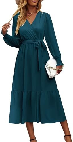 PRETTYGARDEN Women's Floral Boho Dress Fall Long Sleeve Wrap V Neck Ruffle Flowy Maxi Spring Wedd... | Amazon (US)