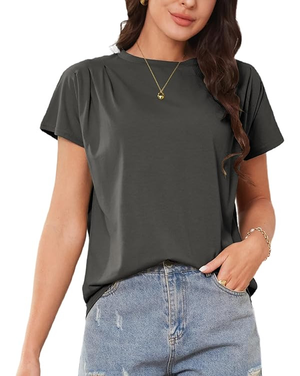 AOVDE Womens Short Sleeve Shirts - 2024 Summer Casual Cotton Crewneck T Shirts Basic Tees Tops | Amazon (US)