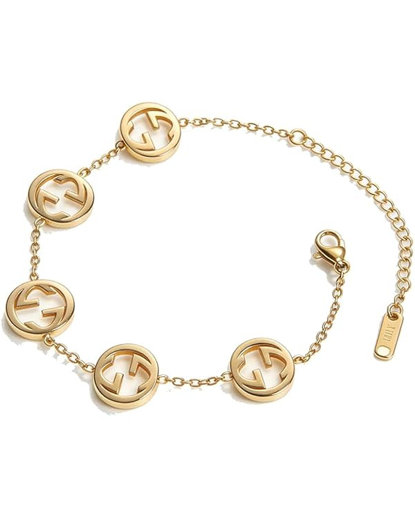 Unique Gold Chain Link Bracelet, Interlocking Letter Logo Design, Stainless Steel Fashion Jewelry... | Amazon (US)