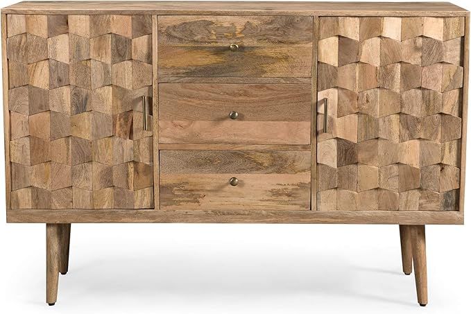 Zona Mid-Century Modern Mango Wood 3 Drawer Sideboard with 2 Doors, Natural | Amazon (US)