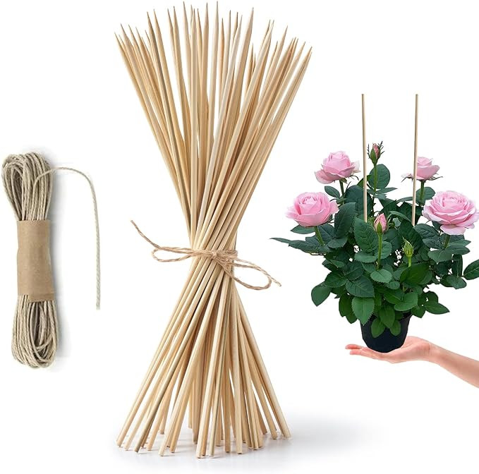 HOPELF 50 Pack 16" Bamboo Plant Stakes for Wood Garden Sticks，Wooden Indoor Gardening Floral Po... | Amazon (US)