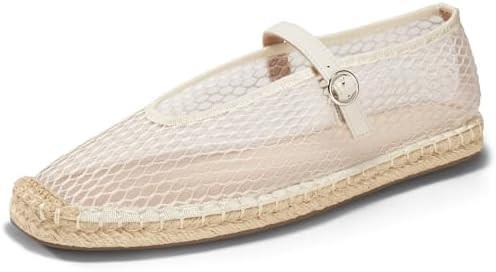 Coutgo Womens Espadrilles Mary Jane Flats Closed Sqaure Toe Mesh Ballet Flats Comfortable Dress S... | Amazon (US)