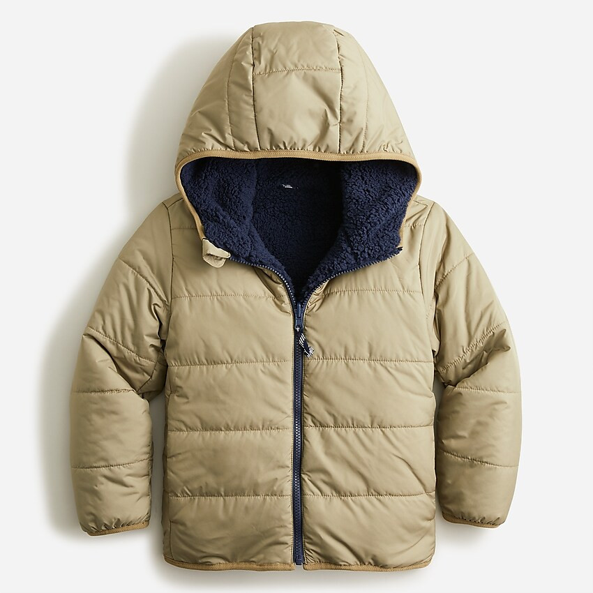 Boys' reversible sherpa puffer jacket with PrimaLoft® | J. Crew US