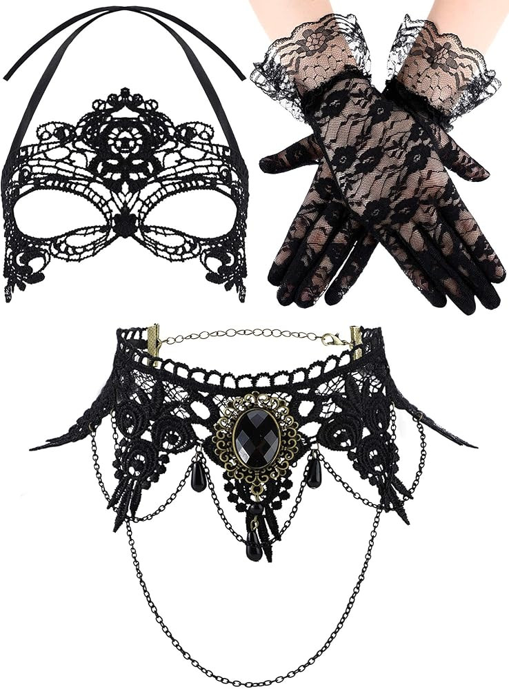 Boao Halloween Masquerade Costume Set for Women, Lace Masquerade Mask Gloves Gothic Choker Neckla... | Amazon (US)