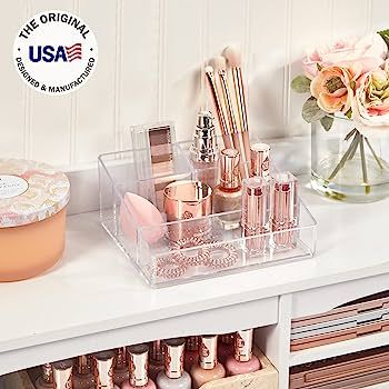 STORi Clear Plastic Vanity Makeup Organizer | Compact Rectangular 4-Compartment Holder for Brushe... | Amazon (US)