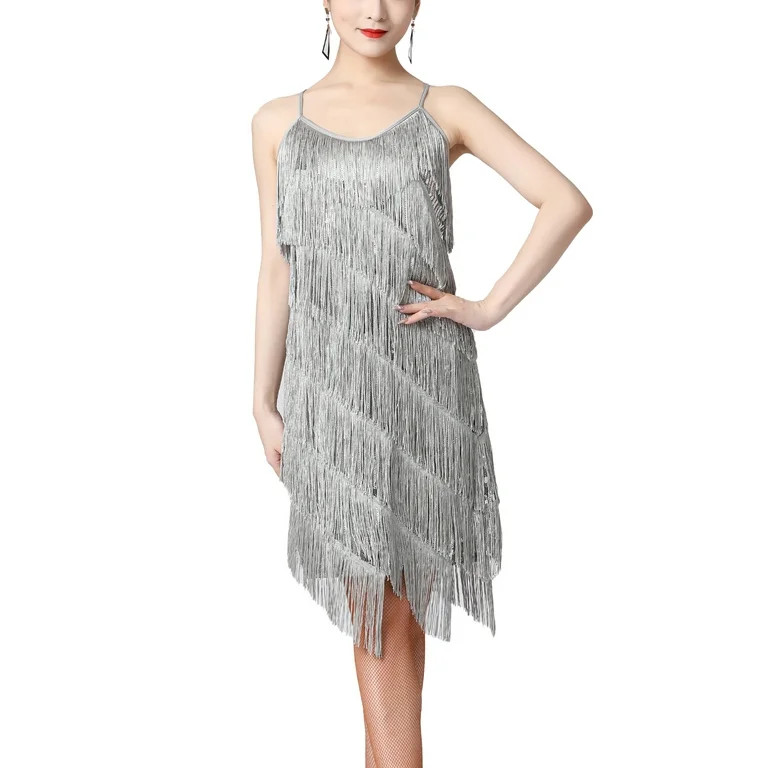 TiaoBug Women's Sexy V-Neck Cocktail Dress Sequins Fringe Latin Tango Dance Costume 1920s Flapper... | Walmart (US)