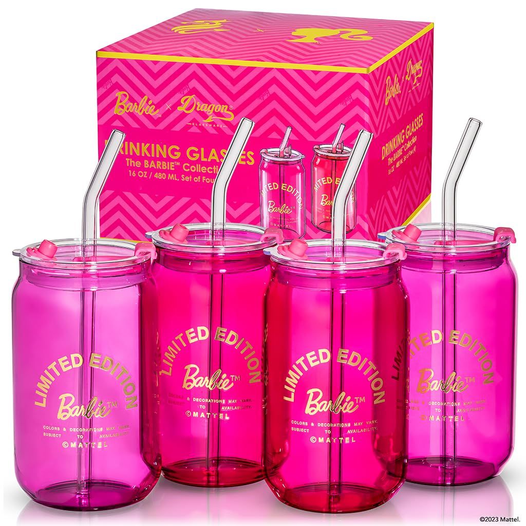 Dragon Glassware x Barbie Drinking Glasses, Pink and Magenta Can Shaped Cups, Perfect for Iced Co... | Amazon (US)