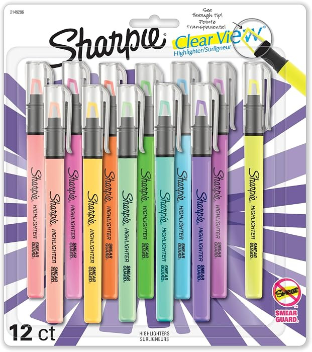 Sharpie Clear View Highlighters, With See-Through Chisel Tip, Assorted Colors, 12 Count - School,... | Amazon (US)