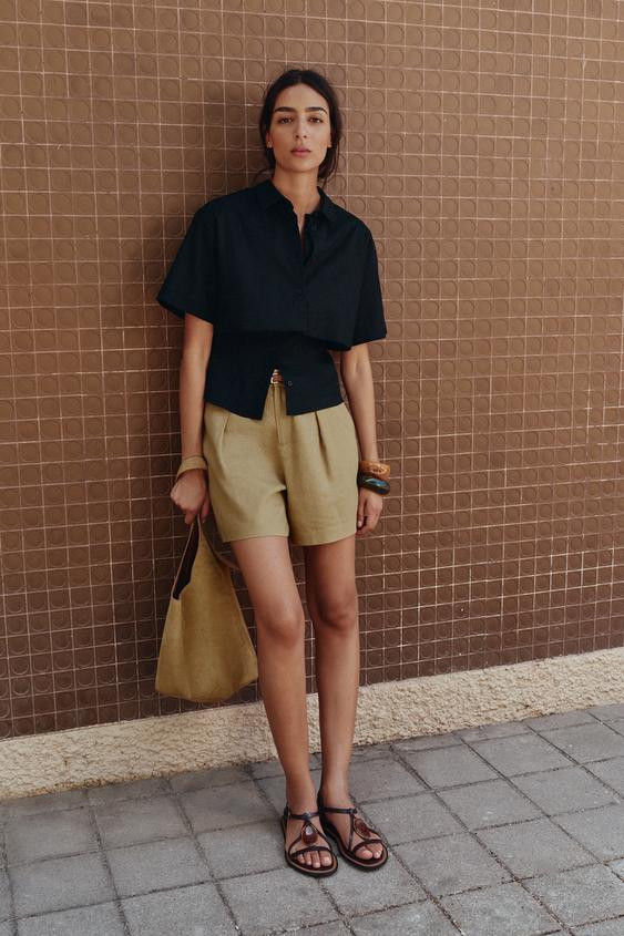 LINEN BELTED BERMUDA SHORTS | Zara US