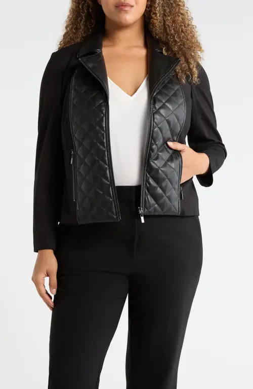 AK ANNE KLEIN Quilted Faux Leather Moto Jacket in Anne Black at Nordstrom, Size 0 X | Nordstrom