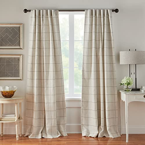 Elrene Home Fashions Brighton Windowpane Plaid Blackout Window Curtain, Living Room and Bedroom Drape with Rod Pocket Tabs, 52" x 84", Linen, 1 Panel | Amazon (US)