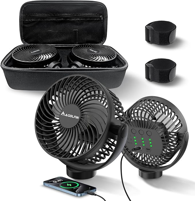 2-Pack Magnetic Golf Cart Fan Rechargeable with Carrying Case, 12000mAH Battery Portable Fan with... | Amazon (US)