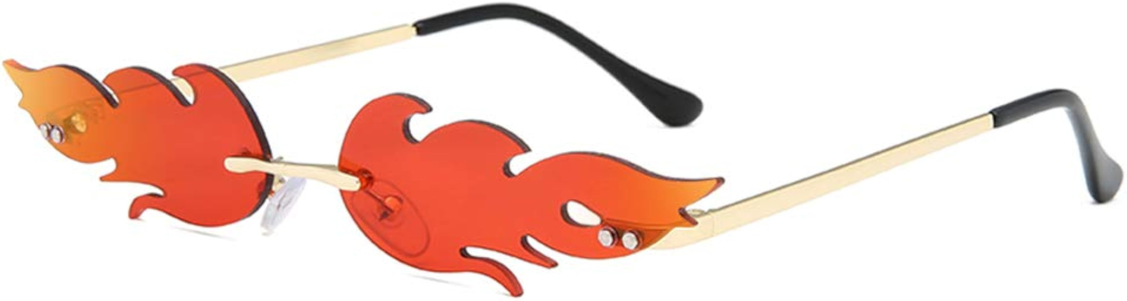 LASPOR Fire Flame Sunglasses for Women Men Retro Wave Rimless Glasses Vintage Fire Shape Gold Metal  | Amazon (US)