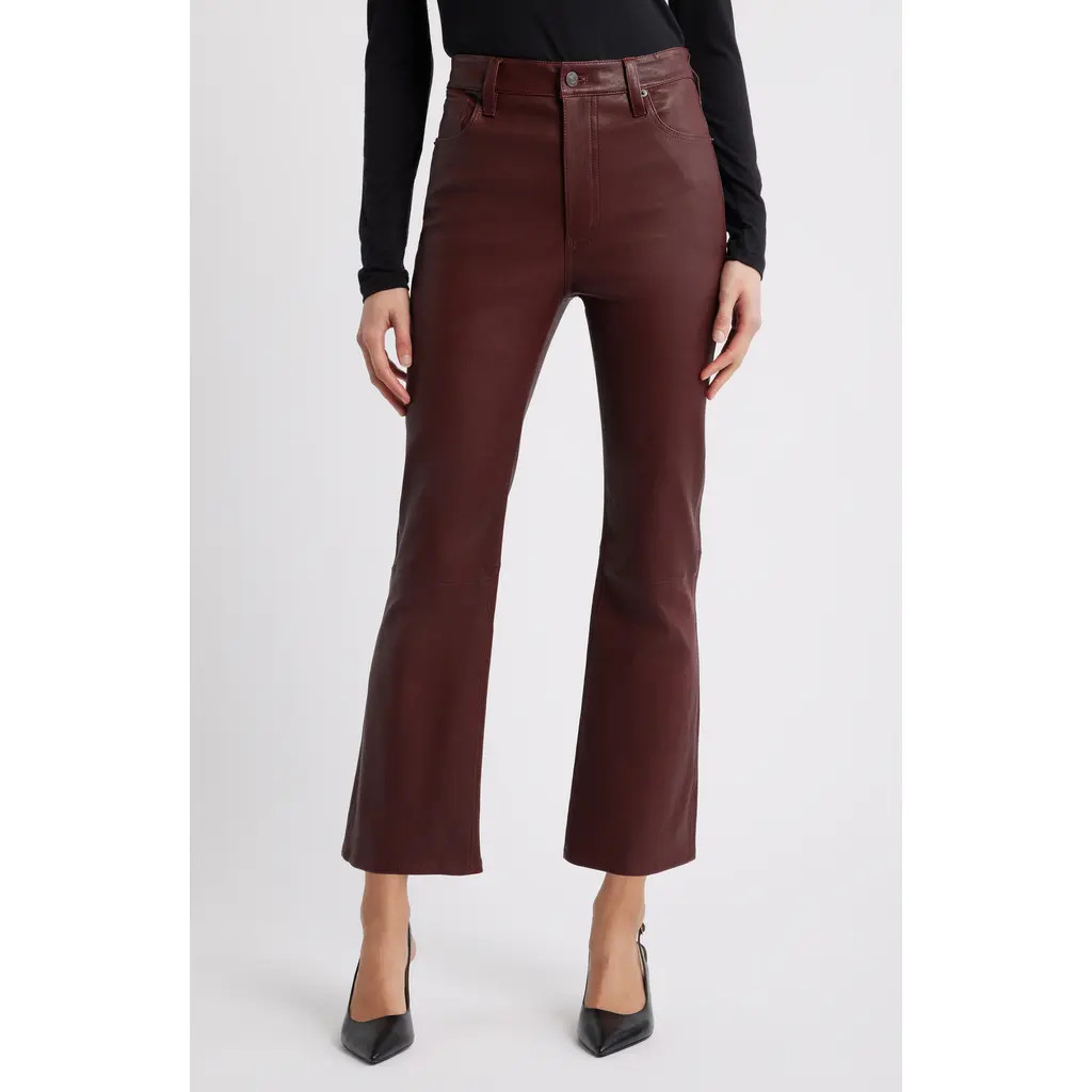 FRAME The Leather Reboot Crop Pants in Oxblood at Nordstrom, Size 27 | Nordstrom