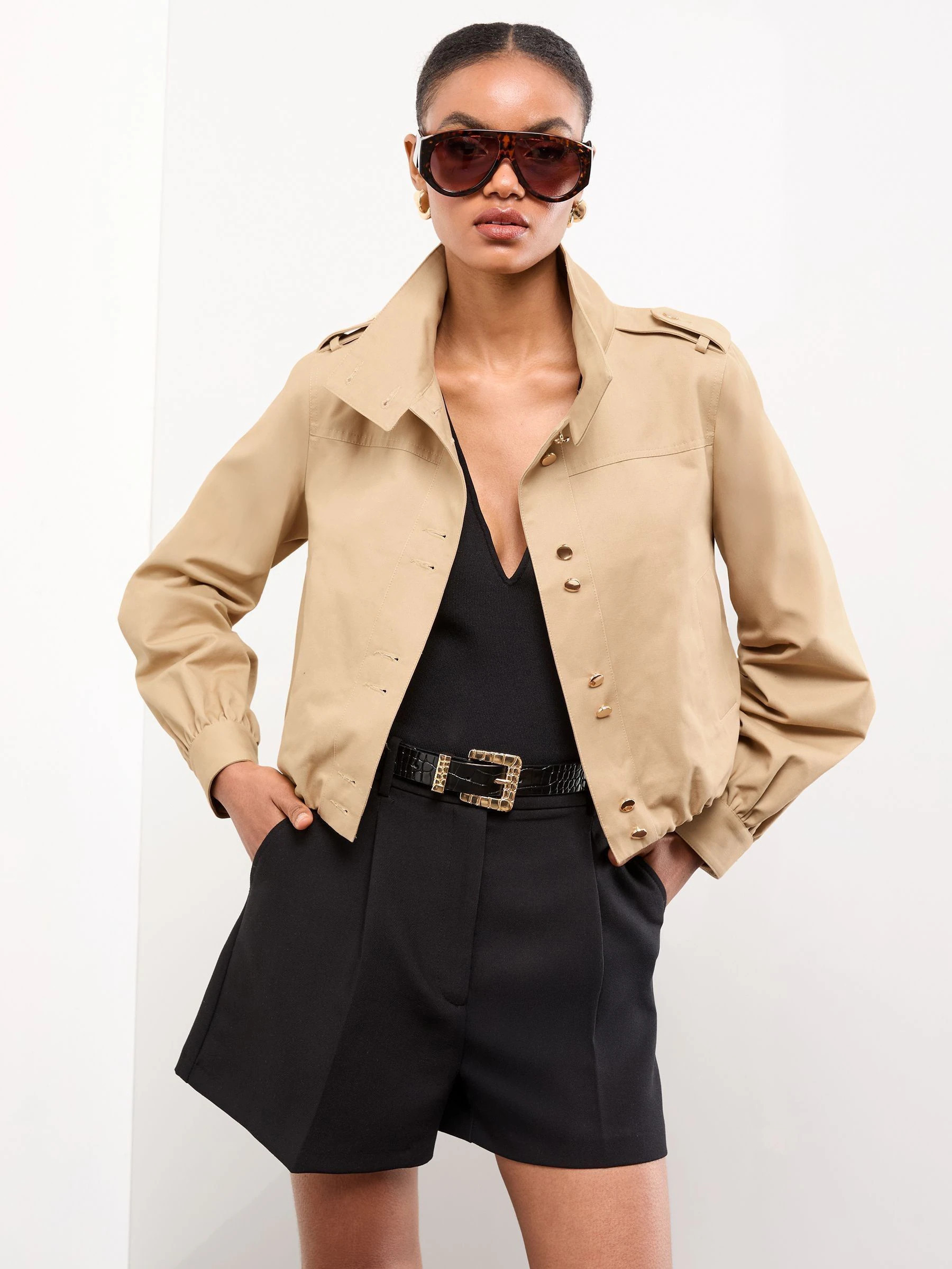 Lipsy Lipsy Camel Bubble Hem Funnel Neck Jacket | Next US