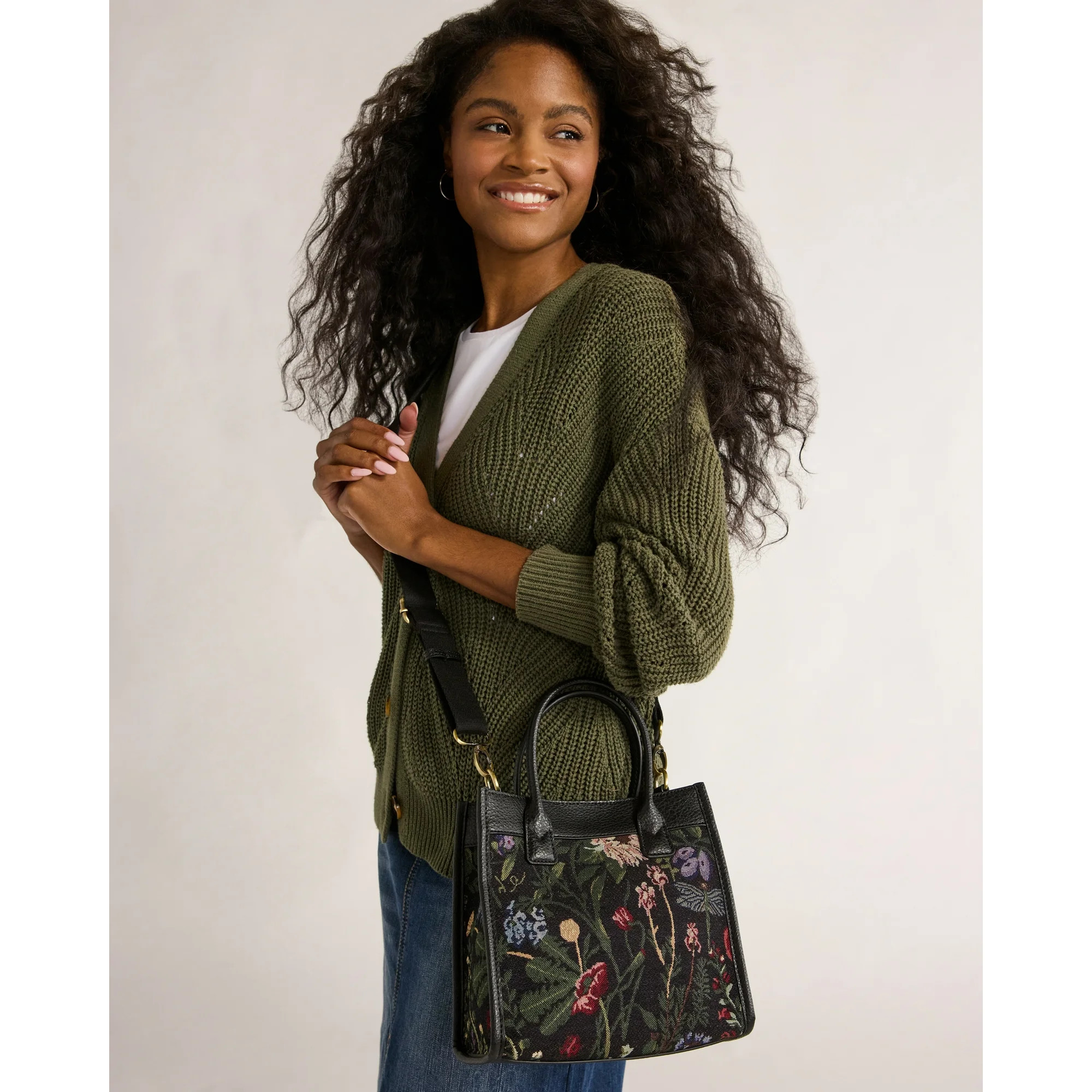 Time and Tru Women's Denim Mini Box Tote Bag with Crossbody Strap, Brown - Walmart.com | Walmart (US)