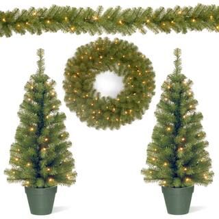 Christmas Assortment With 2 Entrance Trees With LED Lights, 9ft. Garland With LED Lights & 24" Wr... | Michaels Stores