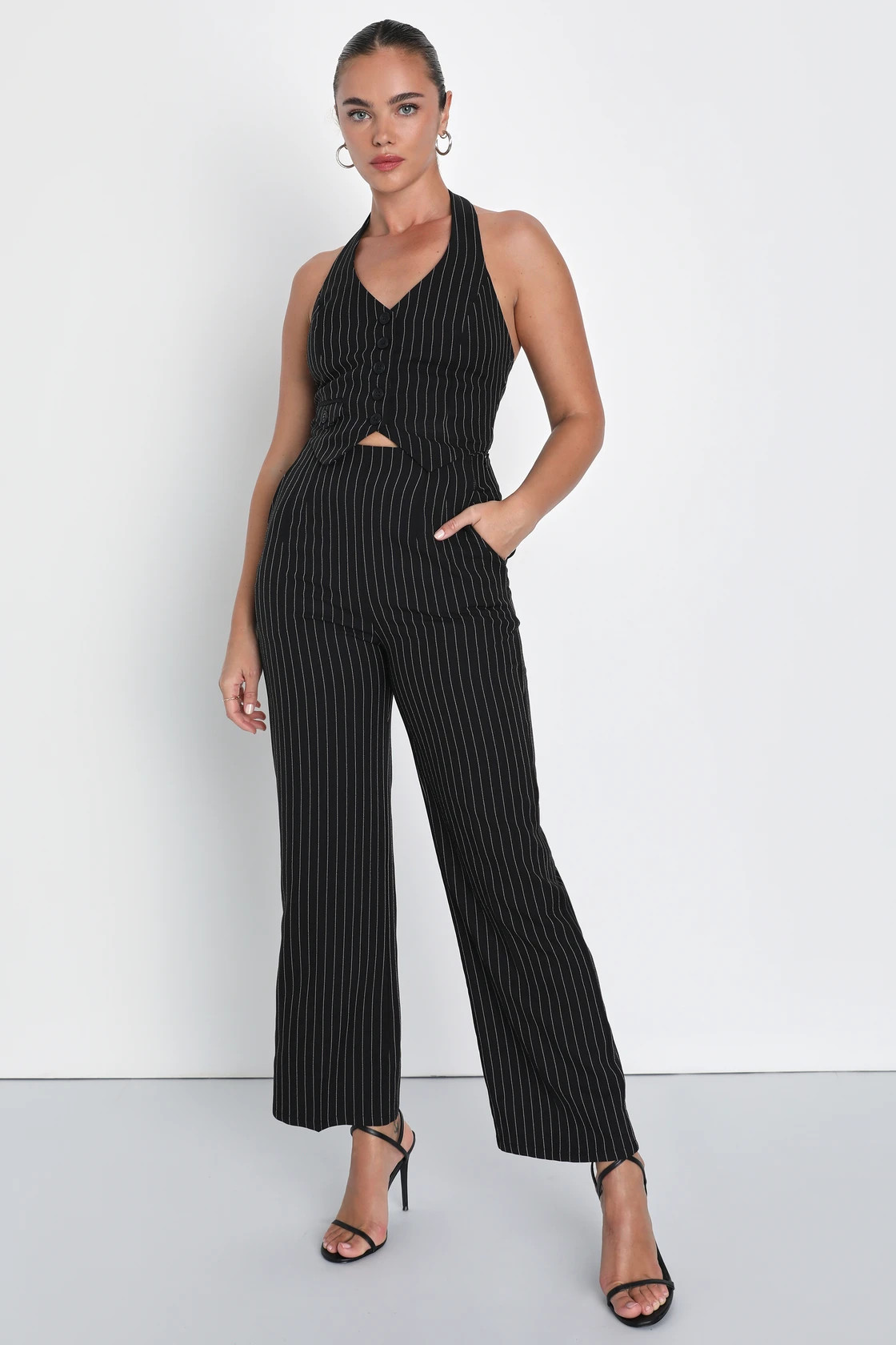 Pur-Suit of Chic Black Pinstripe Straight Leg Pants | Lulus (US)
