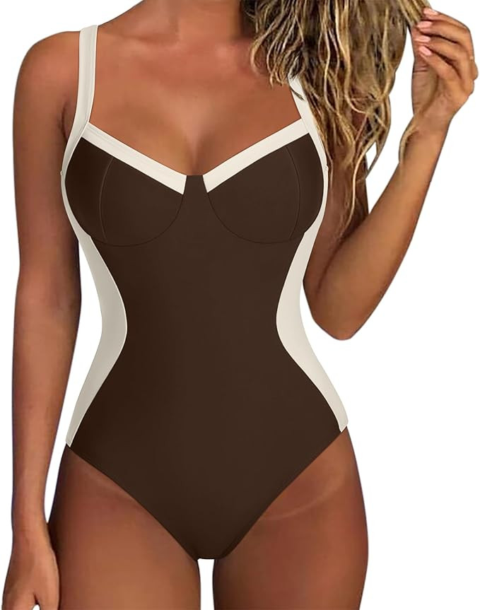 SUUKSESS Womens Tummy Control One Piece Swimsuit Sexy Crisscross Back Bathing Suit | Amazon (US)