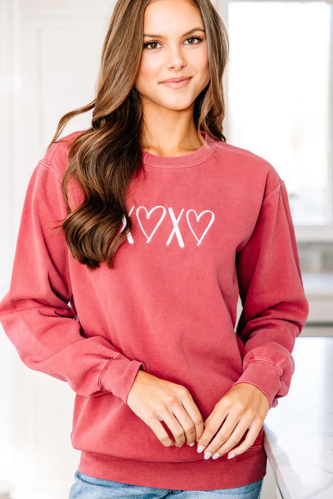 Comfort Colors: XOXO Crimson Red Embroidered Sweatshirt | The Mint Julep Boutique